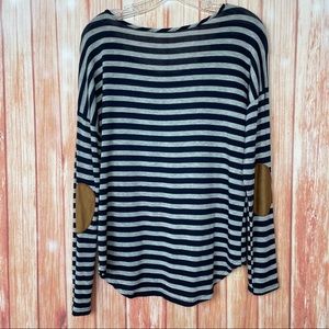Miss Daisey Light Weight Elbow Patch Striped Sweater (M)